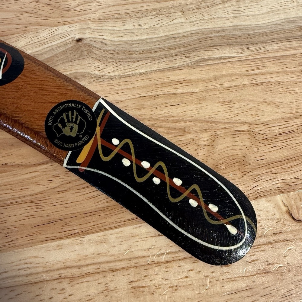 Australian Aboriginal Hand Painted Boomarang 14" Joe Skeen Indigenous Art Wood - Picture 4 of 10